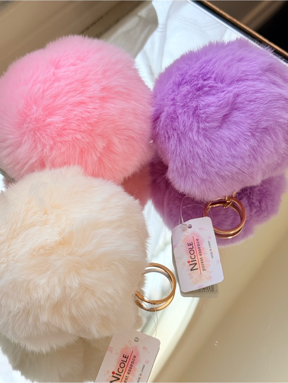 Nicole Pink Faux Fur Pom Pom Keychain Bag Charm NWT Pick color